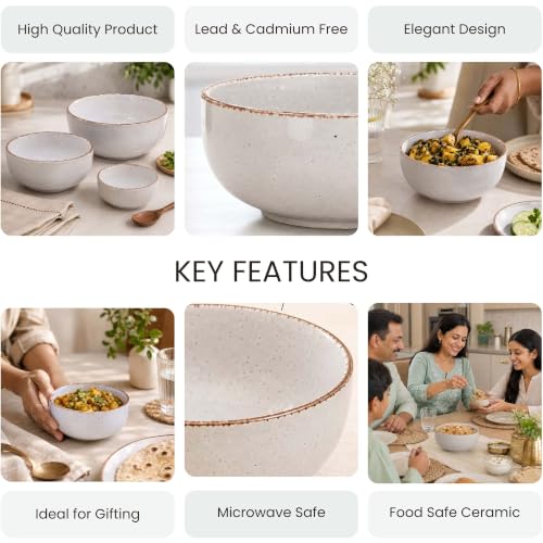 Image of The Earth Store Lavender Marble Ceramic Serving Bowl Set of 3 - 800ML, 580ML, 150ML Microwave Safe Bowl, Elegant Serving Bowl | Ceramic Bowl Set of 3 for Home | Restaurants | Gifting