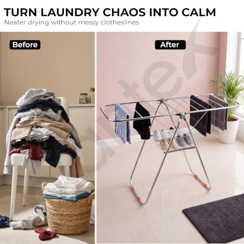 Image of Plantex Cloth Stand for Home /Stainless Steel Foldable Colth Stand /Single Layer Cloth Drying Rack for Balcony - Pack of 1 (Bloom, Chrome)