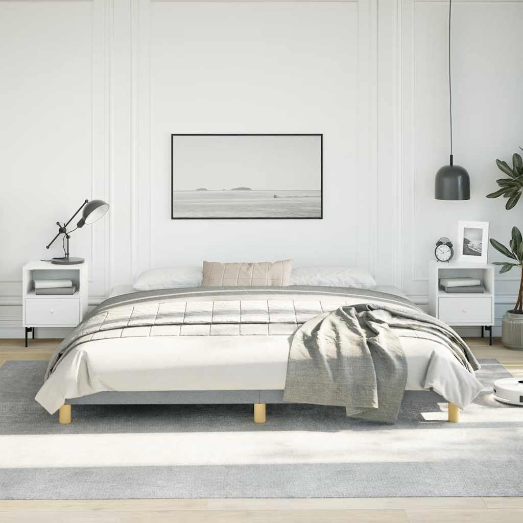 King Bed Frame Light Grey Upholstered Polyester Fabric Platform with Slatted Foundation Sturdy Engineered Wood Modern Minimalist Bedroom Furniture for Mattress Support