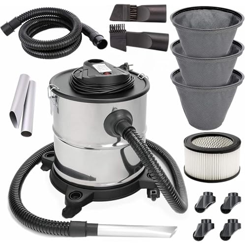 Aschesauger 20L 1650W Kaminsauger Staubsauger (Kabellänge ca. 4m) Inklusive HEPA Filter + Blasfunktion + DUAL Filter System + 3X Sackfilter, Antistatische Ableitkette, Aschesauger für Kamin SN121