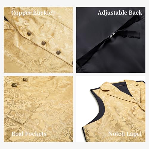 DiBanGu Silk Paisley Vest and Tie Set for Men Formal Waistcoat Regular Fit Lapel Dress Vest for Tuxedo Wedding Party4