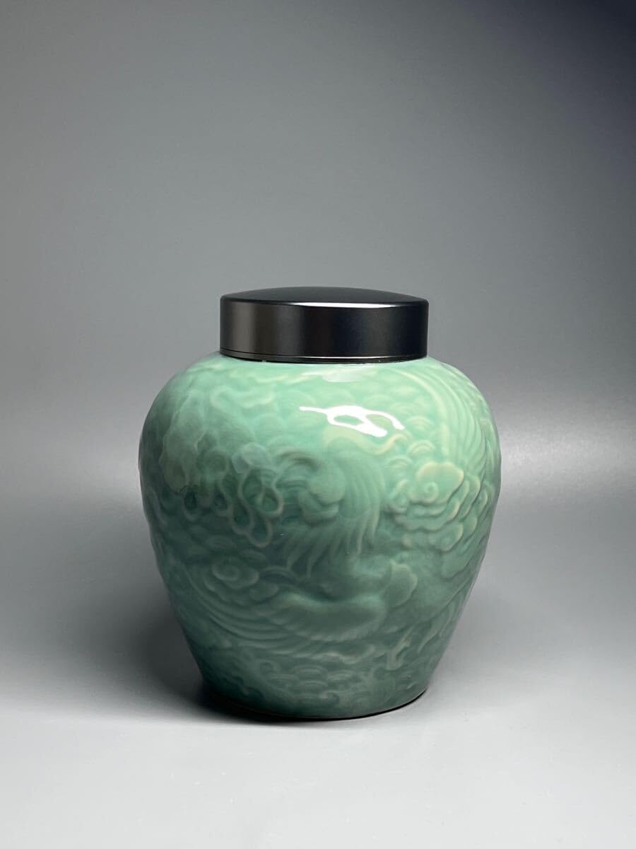 中国美術 茶筒 茶器 茶入れ 青磁 茶道具 麒麟紋 送料込み 中国美術 茶筒 茶器 茶入れ 青磁 茶道具 麒麟紋 送料込み