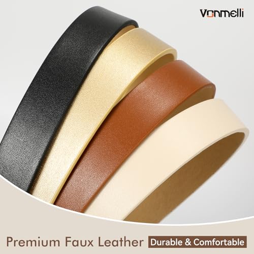 Image of VONMELLI 4 Pack Womens Thin Leather Belt Skinny Waist Belts for Women Fashion Jeans Dress with Gold Buckle