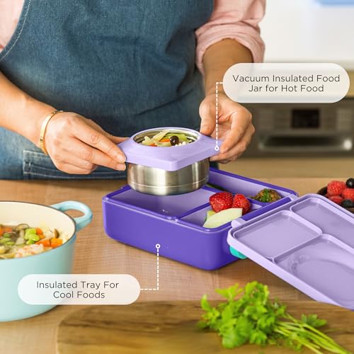 Image of Omie OmieBox Kids Insulated Leakproof Bento Lunch Box with Food Jar (Purple Plum)