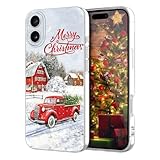 Newseego for iPhone 16 Plus Case, Cute Red Car Pattern Merry Christmas Phone Case for Women Girls Children Anti-Yellow Soft TPU Bumper Shockproof Protective Cover for iPhone 16 Plus