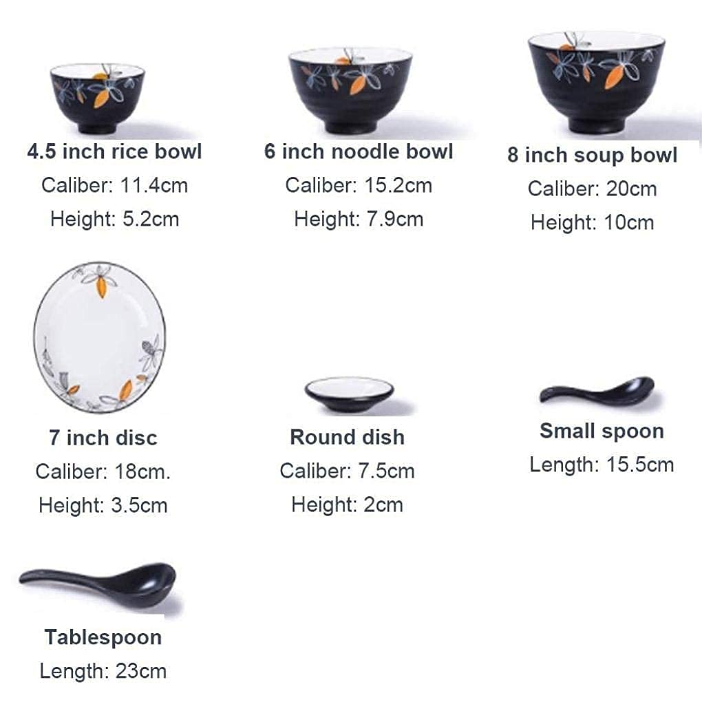 Vaisselle en poterie, Service de Table en Porcelaine Noire 20 pièces avec Motif Floral Service de Vaisselle en céramique pour 6 Personnes(