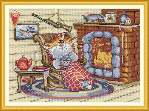Stitchhaven 14CT Cute Cat Counted Cross Stitch Kit for Beginners, Unprinted Complete DIY Embroidery Set with Pattern & Tools, Premium Aida Cloth & Threads (Rebellious Little cat)