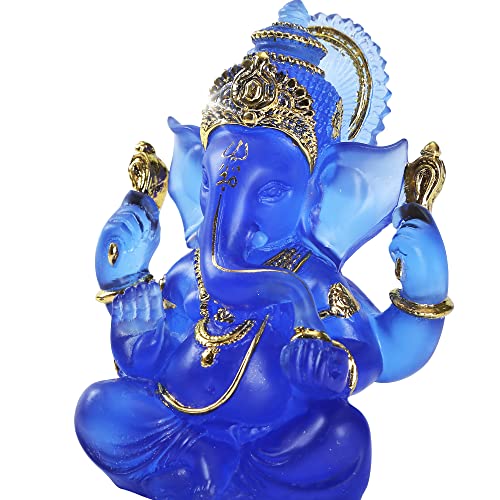 H&W 5.6''H Blessing A Blue Resin Statue Of Lord Ganesha Ganpati Elephant Hindu God, Elephant God Statue, Lmitation Glass Sculpture Buddha Figurine Decoration #TOP1