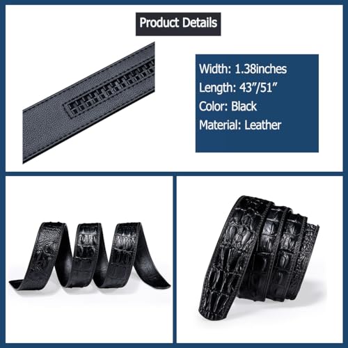 Image of Dubulle Designer Men's Belts, Ratchet Leather Sliding Buckle Dress Belt | 1 3 /8 inch(3.5cm) Genuine Leather Adjustable Strap, Automatic Ratcheting Buckles, Gift‑Boxed, Trim to Fit, for Business Casual