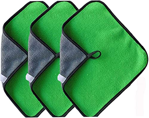 Image of Auto Hub Heavy Microfiber Cloth for Car Cleaning and Detailing, Double Sided, Extra Thick Plush Microfiber Towel Lint-Free, 800 GSM (Size 40cm x 40cm) /Pack of 3, Color: Green