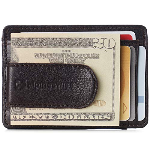 Image of Alpine Swiss RFID Dermot Money Clip Front Pocket Wallet For Men Leather Comes in a Gift Box Brown