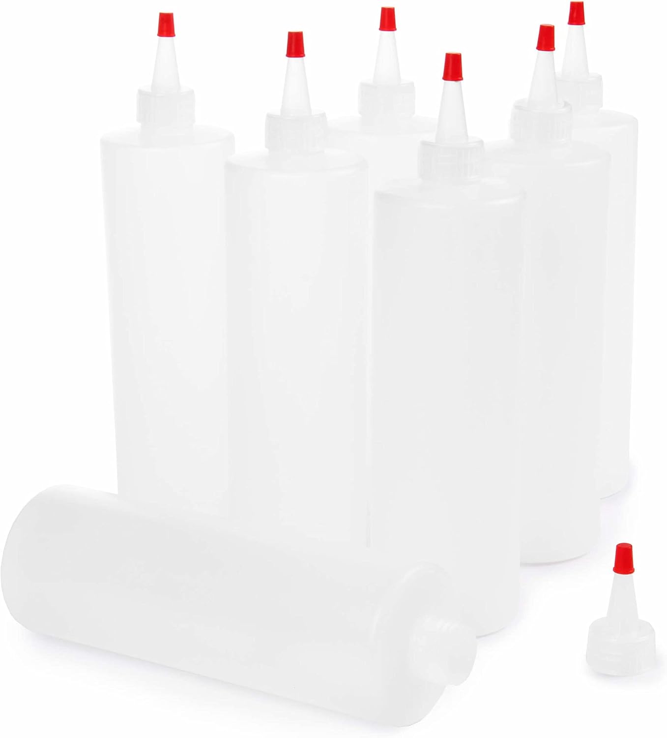Resealable Clear Squeeze Bottle Value Combo Pack & Caps | 7-pack 16-oz Plastic Kitchen Table Condiment Squirt Dispensers | Restaurant Supplies for Food Truck, Grilling, Dressing, BBQ Sauce, Crafts