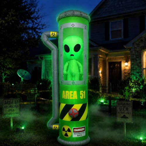 8FT Halloween Inflatables Outdoor Decoration Alien Inflatble Halloween Decor Outdoor Built-in LED Lighted Blow Up Decoration Home Yard Outdoor Indoor Garden Lawn Decor