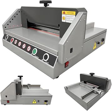 INTBUYING A4 Desktop 110V Electric Paper Cutter with Two Hands Manual Push Paper 13inch 330mm Width Paper Stack Guillotine Trimmer, Infrared Photo Electric Protection