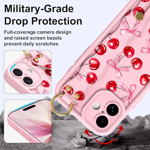 Coque iPhone 16 Plus rose avec dragonne et support de téléphone - 5
