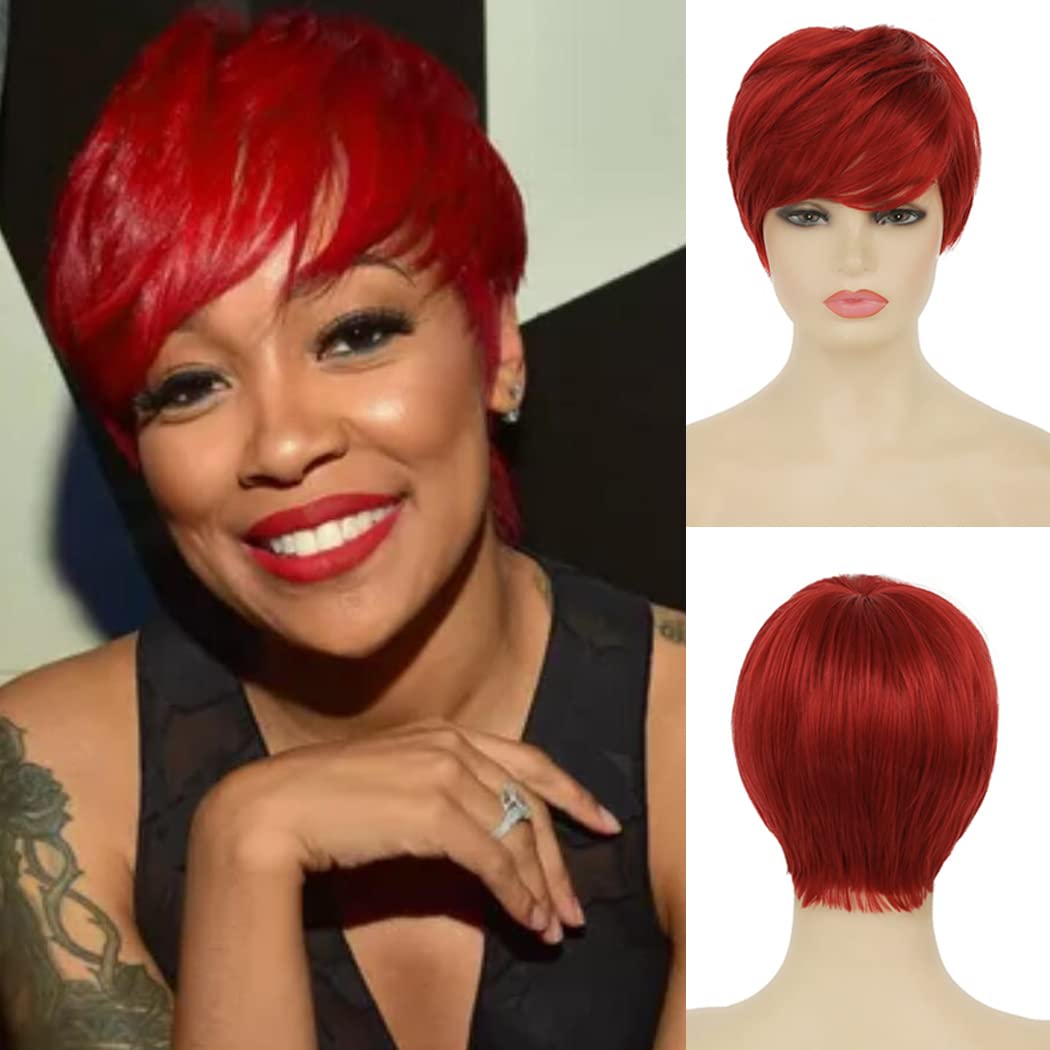 Short Red Wig Natural Layered Pixie Wig Costume Halloween Wig Synthetic Heat Resistant Wigs for Women Girls (Red)