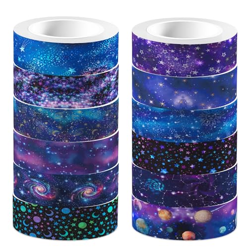 JOINFANXIN Starry Sky Pattern Washi Tape Set 12 Rolls, Starry