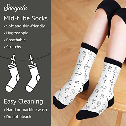 Hand Language Alphabet Crew Socks for Woman Size 6-8 Deaf Mutes English Sign Fingers Gesture Sock4