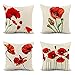 Housses de Coussin 40x40cm Lot de 4 Carré Décoratif Canapé Housse Coussin Coquelicot Rouge Motif Coton Lin Taie d'oreiller Moderne Decoration Maison Salon Chambre Chaise Jardin Exterieur