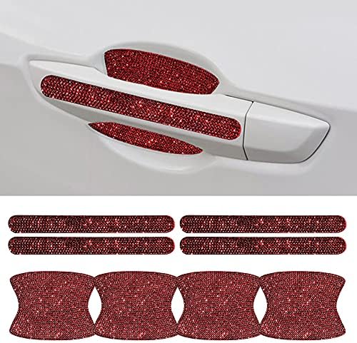 Bohisen 8pcs Bling Car Kit Car Door Handle Protector Shiny Rhinestones Scratch-Resistant Stickers Door Cup Handle Protective Film for Car