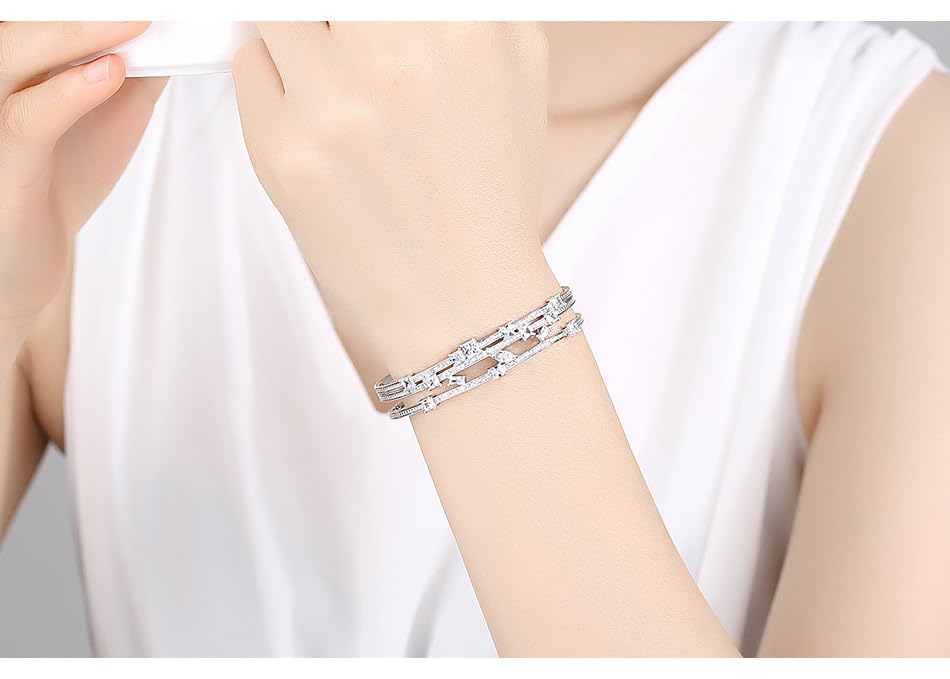 Luxury Women's 14K White Gold Bangle, Elegant Bangle with Geometric Moissanite, Versatile and Fashionable White Gold Jewelry3