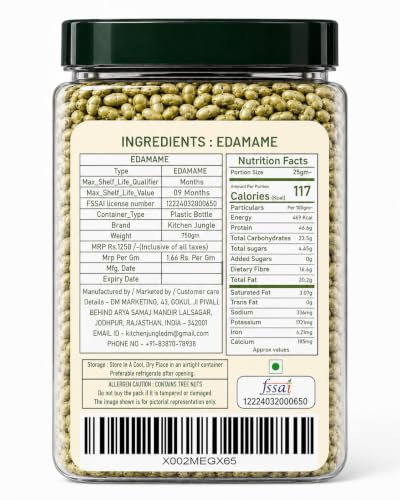 Image of Kitchen Jungle Roasted Edamame 750g | VALUE PACK | High Protein Snack (46%) | No Added Oil | Rich in Fibre | Roasted Green Soybeans | Vegan & Gluten Free
