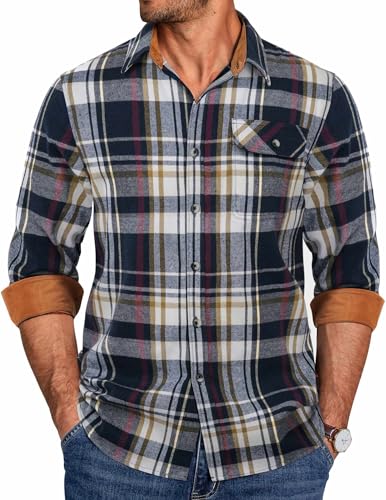 COOFANDY Mens Flannel Shirts Long Sleeve Button Down Shirt Casual Shirts Work Shirts for Men