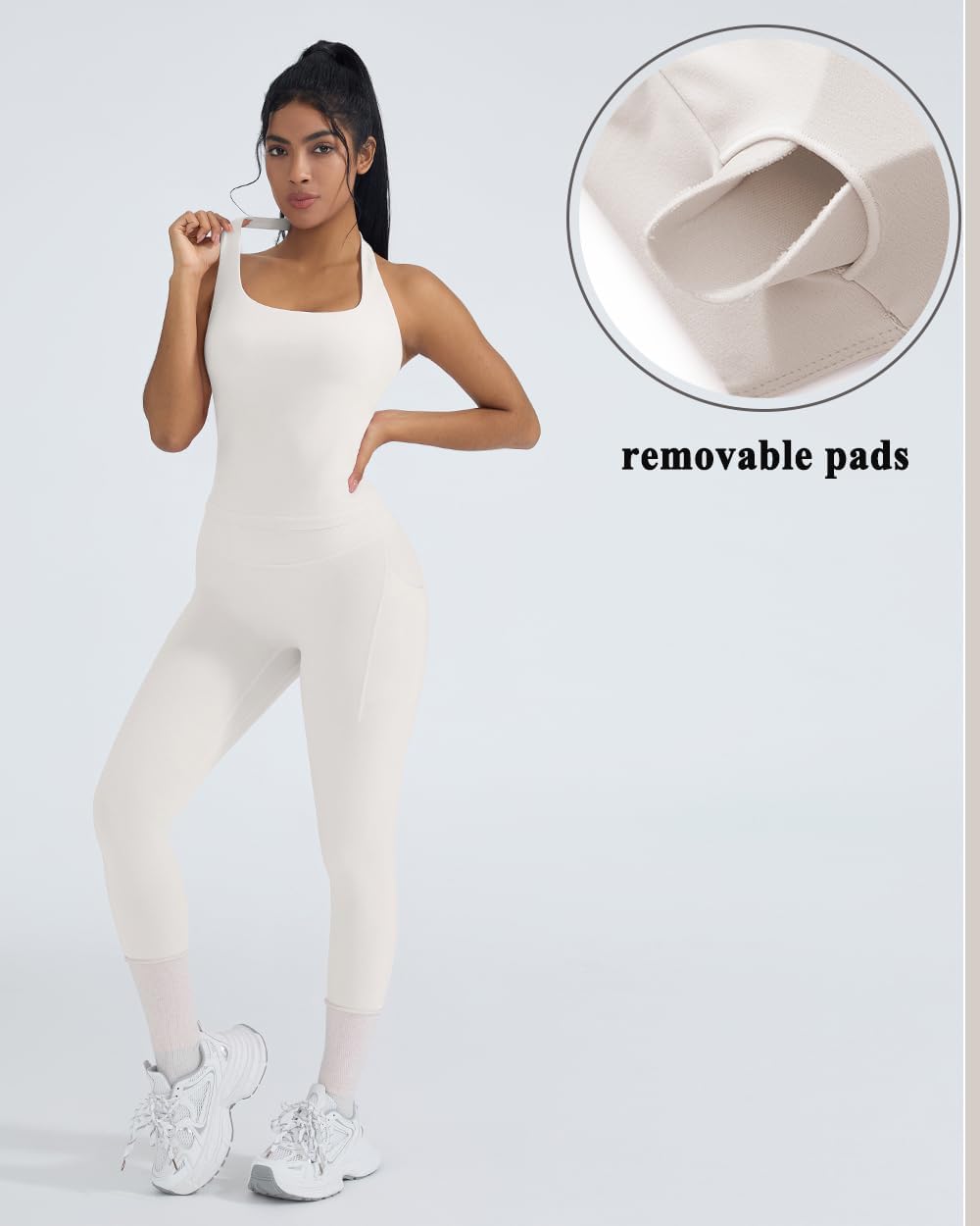 OMKAGI 2 Piece Workout Sets for Women Halter Tops Booty Leggings with Pockets Gym Outfits - Image 3