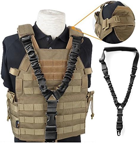 MF Adjustable Single Point Rifle Sling Tactical Bungee Airsoft AEG Gun Strap, 1 Point Gun Sling Multi-Use Rifle Strap Adjustable Shoulder Rope with Elastic Cord for Hunting Camping Outdoor Sports
