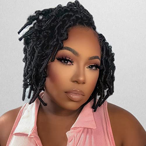 Toyotress Butterfly Locs Crochet Hair - 8 inch 6Pcs Natural Black Pre-twisted Distressed Crochet Braids, Short Bob Faux Locs Pre-looped Synthetic Braiding Hair Extensions (8 Inch, 1B-6P)