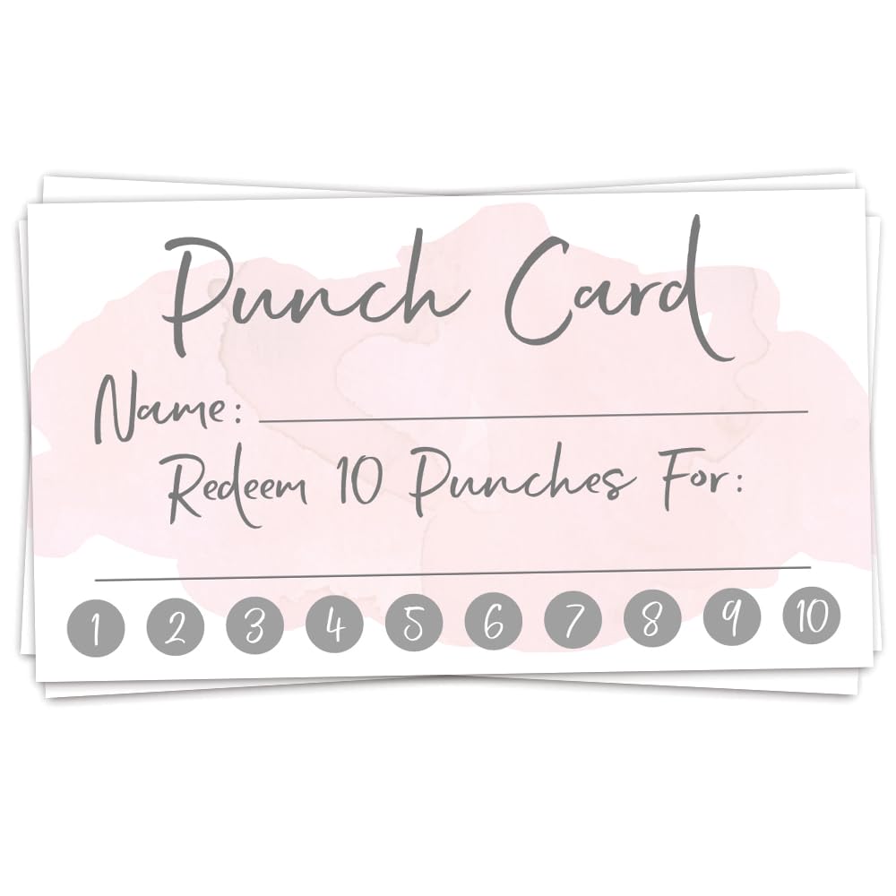 50 Pink Watercolor Reward Punch Cards | Customer Loyalty and Incentive Card Set