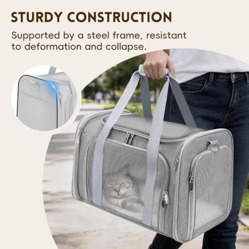 Cat Carrier Soft, Dog Carriers for Small Dog/Large Cat (Up to 16lb) | with High Breathability, Shoulder Strap, Removable Pad, Pet Carrier Airline Approved, for Home Outdoor Travel (Gray) - Image 6
