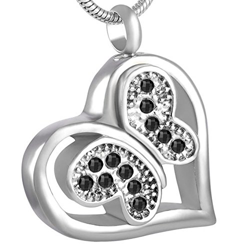 Oinsi Little Crystal Butterfly in My Heart Memorial Pendant Necklace Pet Cremation Urn Jewelry for Ashes (Black Stone)