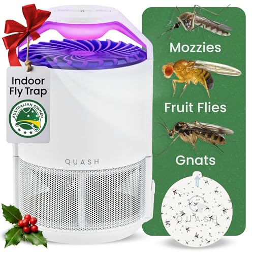 QUASH Indoor Insect Killer - Non-Zapper Mosquito, Fruit Fly, Gnat, Midge and Moth Catcher - Quietly Catches Bugs Inside Your Home with Suction, UV Bug Lamp and Sticky Glue - Electric UK Plug (White)