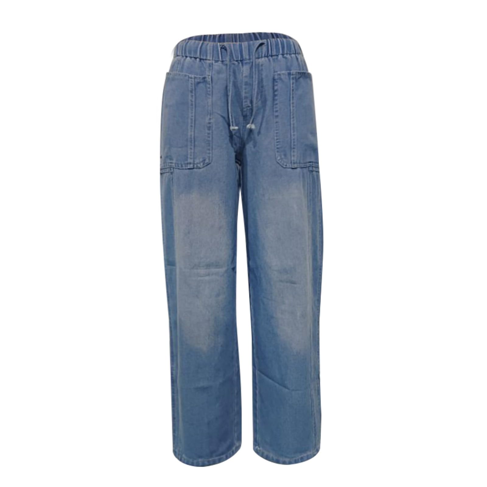 Pantalones vaqueros para mujer, cintura elástica, ajuste holgado, pantalones vaqueros con cordón, pantalones vaqueros 7/8 con bolsillos, pantalones vaqueros de cintura alta, pantalones casuales de