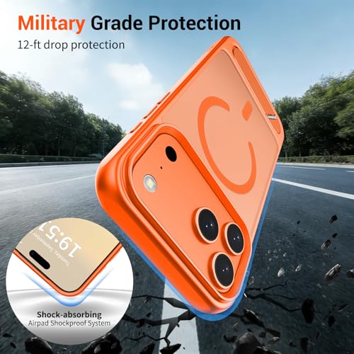 Image of SUPFINE Magnetic for iPhone 17 Pro Max Case Translucent Matte Phone Cover | (Built-in Invisible Kickstand)(Compatible with MagSafe)(Military Grade Drop Protection) Orange