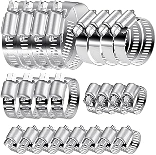 20 Pcs Hose Clips Set, Adjustable 6-51mm Range Hose Clamps 304 Stainless Steel, Hose Screws Pipe Clamps Clips Assortment for Hose Pipe Tube, 6-12/13-19/16-25/21-38/27-51mm