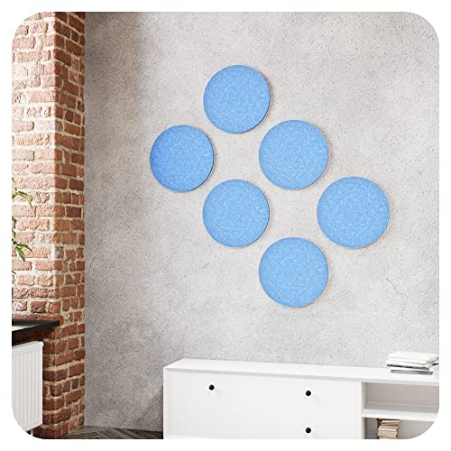 vilz 6 paneles de pared acústicos reciclados de fieltro acústico, para aislamiento acústico, redondos, 270 mm de diámetro, 12 mm, color azul cielo