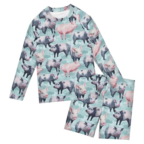 Pig Animal Cute Baby Boys' Toddler Long Sleeved Rashguard Swim Bathing Suit Set B0402822