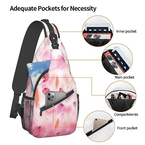 Sac à dos à bandoulière rose imprimé pétales pour voyage et randonnée