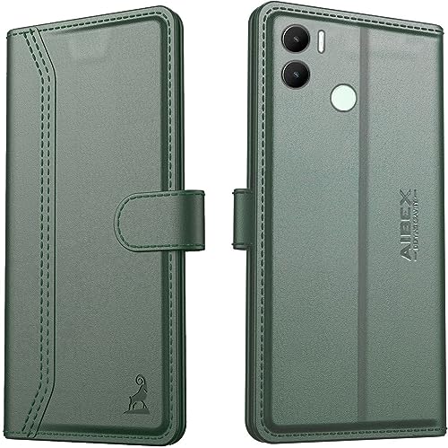 Image of AIBEX Redmi A2 Plus /Poco C51 / Poco C50 / Redmi A1 Plus Flip Cover Leather Finish | Inside TPU with Card Pockets | Wallet Stand | Complete Protection Flip Case Green