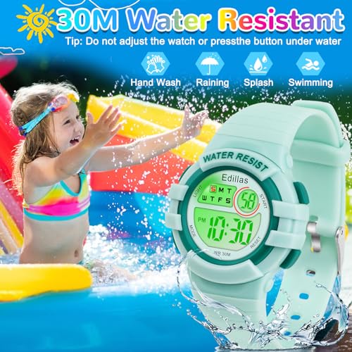 Image of Edillas Kids Watches Digital Girls Boys, 7 Colors Light Wrist Watch for Child Waterproof Sport Outdoor Multifunctional Wristwatches with Stopwatch /Alarm for Ages 4-15