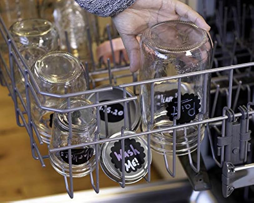 48 Chalkboard Label Stickers by Mason Jar Lifestyle - Reusable Black Vinyl Stickers for Jars and Lids (Scalloped Circle)