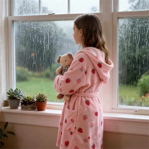 Image of V.&GRIN Girls Fleece Hooded Robe, Soft Unicorn Bathrobe for Kids 5-14 Years
