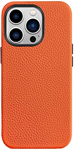 Étui en cuir grainé litchi pour iPhone 13 Pro orange de haute qualité