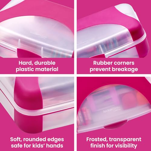 Image of LockerMate by Bostitch Hard Pencil Case, Durable Plastic Pencil Box, Kid-Friendly Design, Fuchsia & Clear