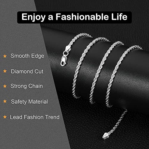 Glijwele Sterling Silver Chain For Men, Silver Chain For Men 2.5Mm Mens Silver Chain Sterling Silver Chain Rope Chain Necklace For Men Sterling Silver Chains For Men 26 Inch #TOP5