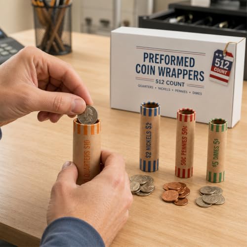 Image of PM Company 512 Pcs Preformed Coin Wrappers Rolls Assorted ABA Color-Coded