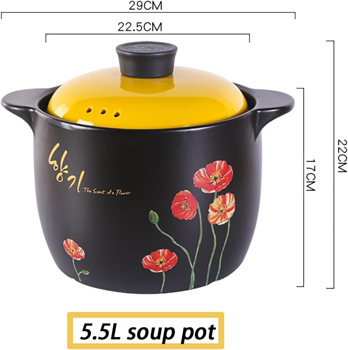 Antihaftbeschichteter Keramik-kochtopf Mit Deckel – Für Chinesische Eintöpfe, Aufläufe, Reisgerichte, Nudeln Und Brei; Steingut-hotpot Für Zuhause Und Gastronomie 5.5l