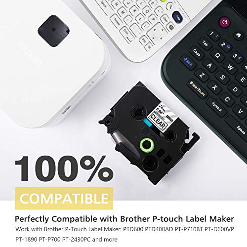 Tz Tape 24Mm 0.94 Inch Clear Label Maker Tape Replacement For Brother P-Touch Label Tape Laminated Clear Tze-151 Tze151 1" Compatible With Ptouch Ptd600 Pt-P710Bt Pt-P750W, Black On Transparent #TOP1